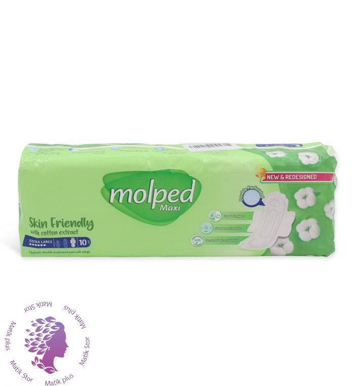 نوار بهداشتی بالدار ضخیم مشبک مولپد Molped مدل Maxi خیلی بزرگ  - بسته 10 عددی