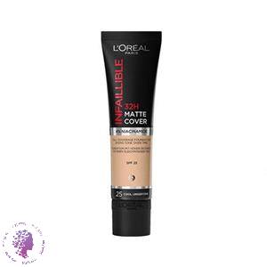 کرم پودر مایع Spf 25 لورآل مدل Matte Cover 32H شماره 25 مناسب برای انواع پوست حجم 30 میلی‌ لیتر