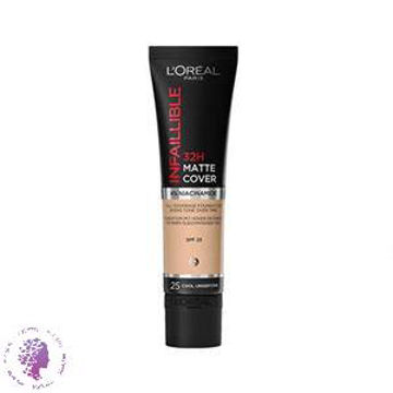 کرم پودر مایع Spf 25 لورآل مدل Matte Cover 32H شماره 25 مناسب برای انواع پوست حجم 30 میلی‌ لیتر