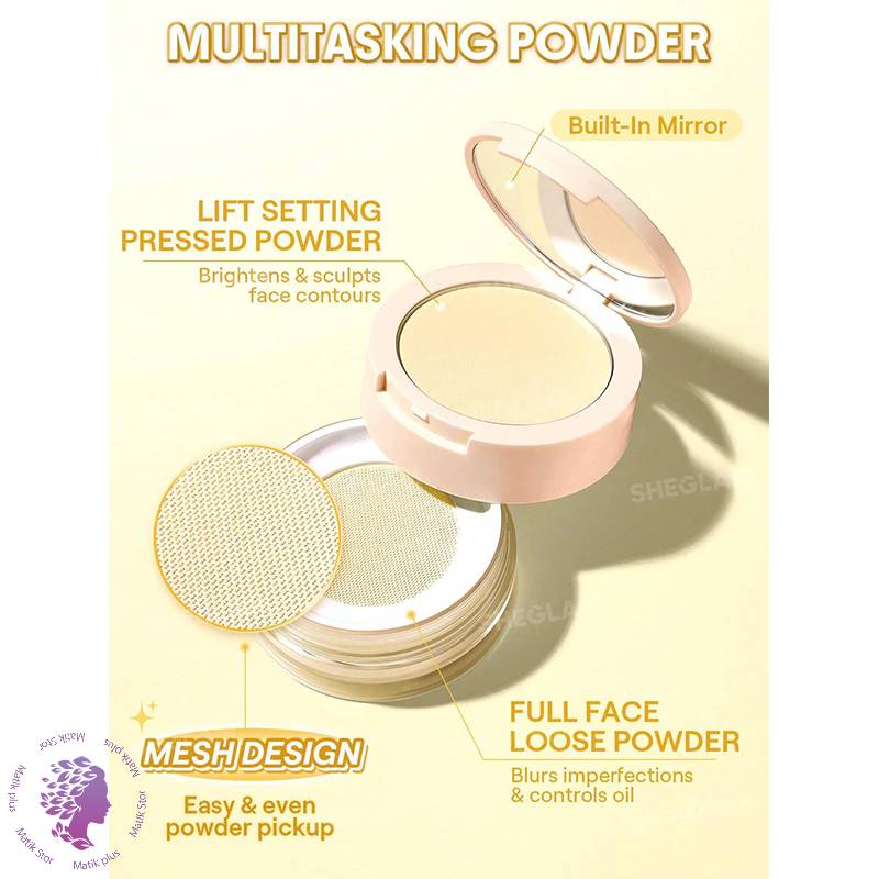پودر فیکس دو منظوره شیگلم INSTA READY ULTRA-FINE رنگ BANANA SHEGLAM INSTA READY ULTRA -FINE BLUR & LIFT SETTING POWDER DUO BANANA